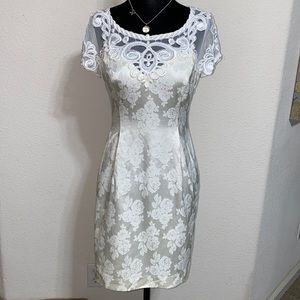 Scott McClintock- Vintage Petites Off White Lace Mesh Button Dress